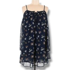 Purple Snow women's blue floral floral motif cold shoulder flowy dress - small